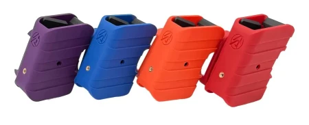 Sportowe ładownice IPSC DAA Racer Gen-2 w różnych kolorach na białym tle.
