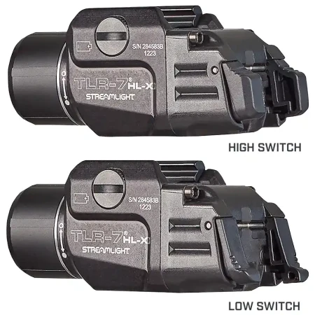 Porównanie włącznika wysokiego z niskim latarki Streamlight TLR-7 HL-X USB.