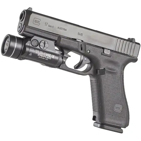 Streamlight_TLR-1_HL-X_USB z wysokimi włącznikami, zamontowana na broni.