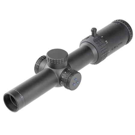 Delta Stryker HD 1-6x24 DSMR - przód i lewa strona z wieżyczkami i pokrętłem regulacji podświetlenia.