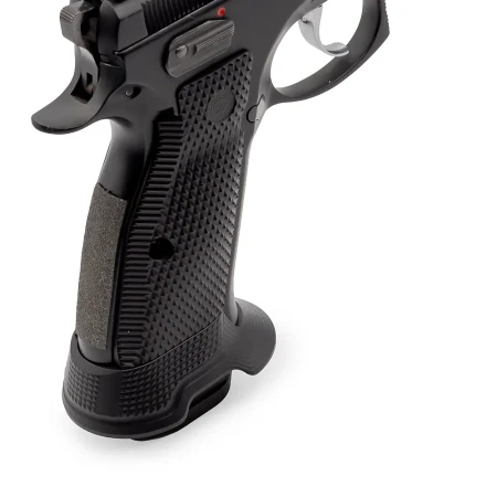Eemann Tech Ultimate Magwell zamontowany na pistolecie CZ SP-01 Shadow. Zbliżenie na tył i prawą stronę.