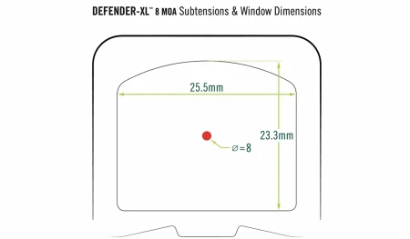 Rozmiar znaku celowniczego kolimatora Vortex Defender XL 8 MOA.