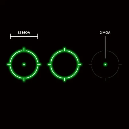 Znaki celownicze kolimatora Holosun SCS MOS Solar Green Dot.