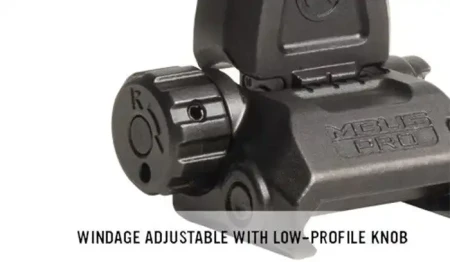 Magpul MBUS Pro Rear Sight – stalowy składany przeziernik celowniczy AR15 - pokrętło regulacji.