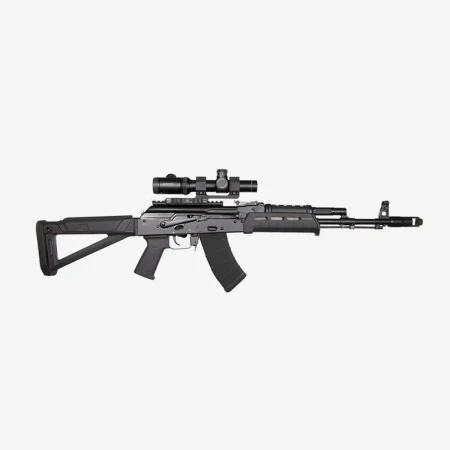 Magazynek Magpul PMAG 20 MOE Czarny – załadowany w karabinku AK47/AKM 7.62x39mm wyposażonym w lunetę LPVO.