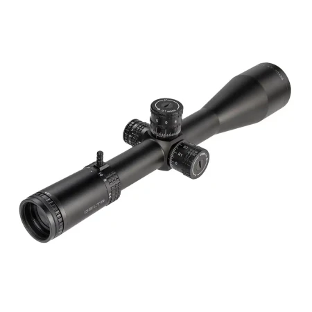 Delta Optical Javelin 4.5-30x56 FFP SMR-2 od strony okularu z wieżyczkami taktycznymi i dźwignią throw lever.
