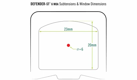 Wymiaru znaku celowniczego kolimatora Vortex Defender ST 6 MOA.