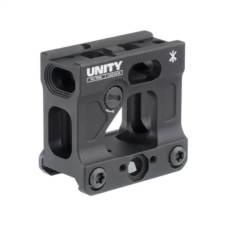 Unity Tactical podwyższony montaż kolimatora FAST Micro Footprint - Picatinny na białym tle.