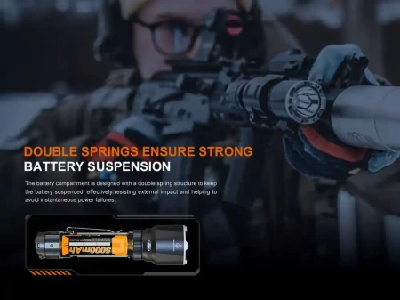 Podwójny system sprężyn w latarce Fenix TK22R – 3200 lm.