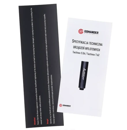 Tłumik dźwięku Gomander Tactinox DT 5,56 1/2x28 - instrukcja obsługi.