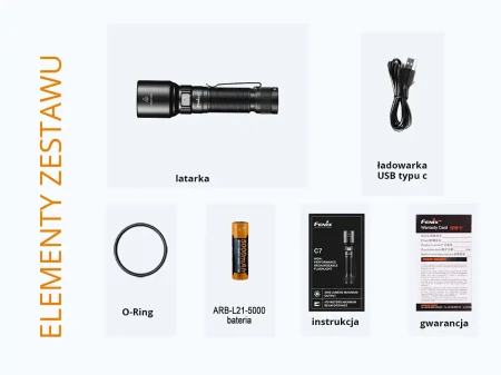 Latarka Fenix C7 LED 3000 lm - zawartość zestawu.