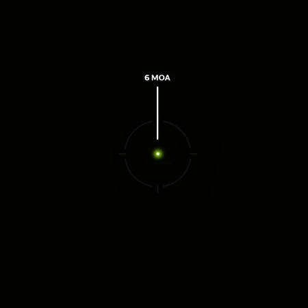 Znak celowniczy 6 MOA w kolimatorze Holosun 407 Green Dot.