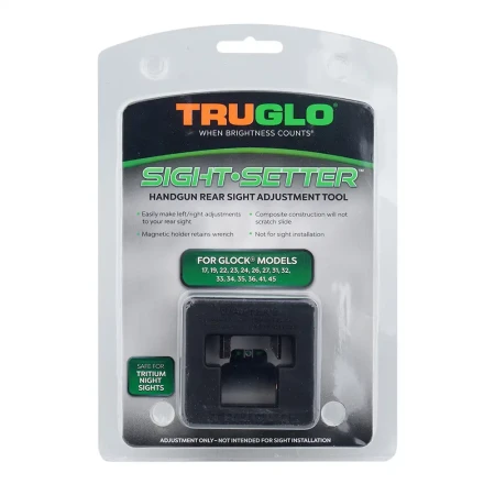 TruGlo - Klucz do regulacji szczerbinki Glock na białym tle w opakowaniu.