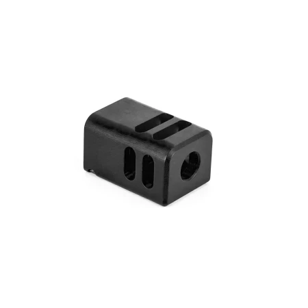 Aluminiowy kompensator do pistoletu Glock w kolorze czarnym.