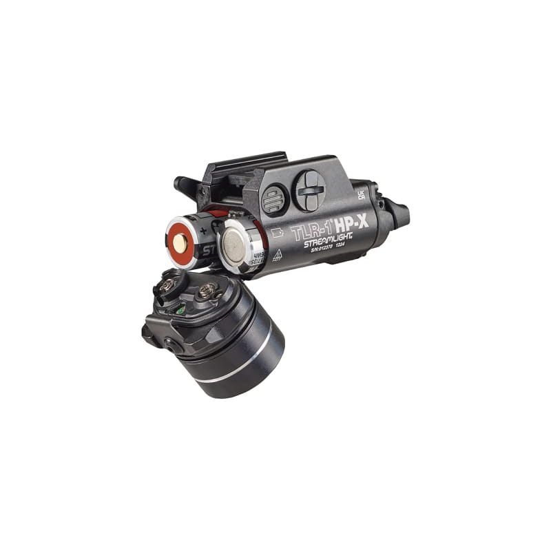 Latarka Streamlight TLR-1 HP-X USB z otwartą głowicą i akumulatorami.