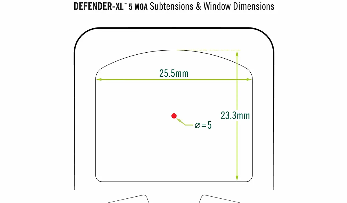 Znak celowniczy kolimatora Vortex Defender XL 5 MOA.
