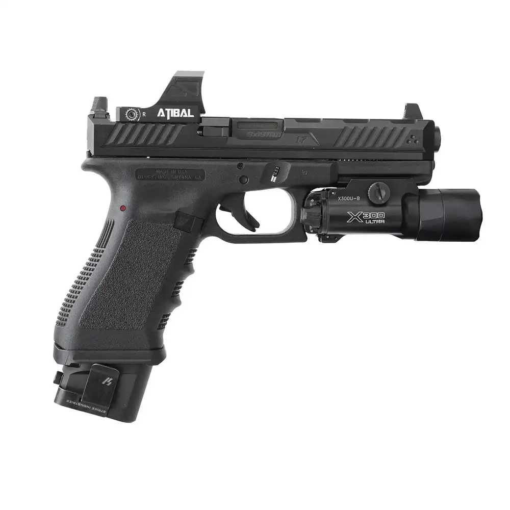 Stopka zwiększająca pojemność o 5 nabojów Strike Industries EMP na pistolecie Glock.