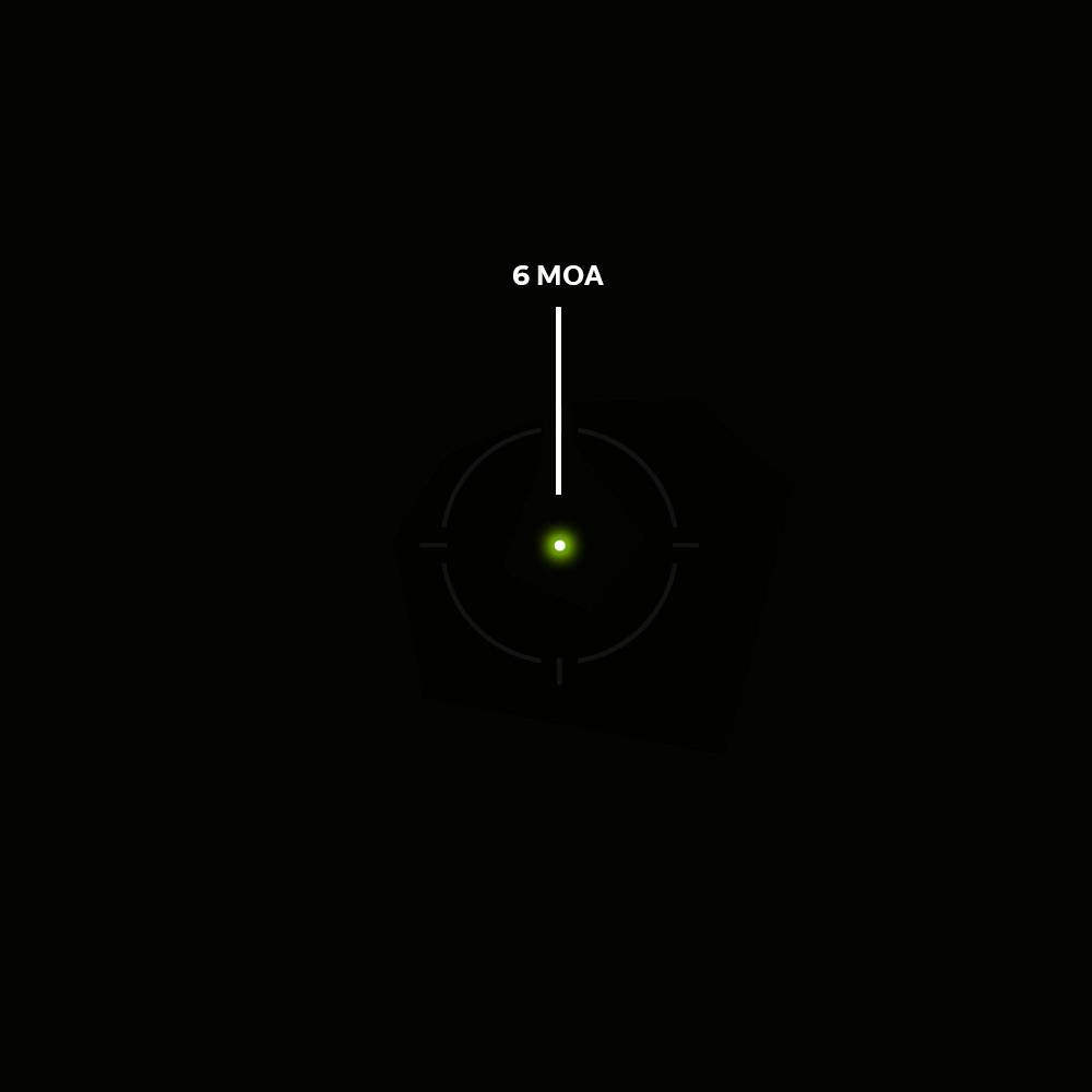 Znak celowniczy 6 MOA w kolimatorze Holosun 407 Green Dot.