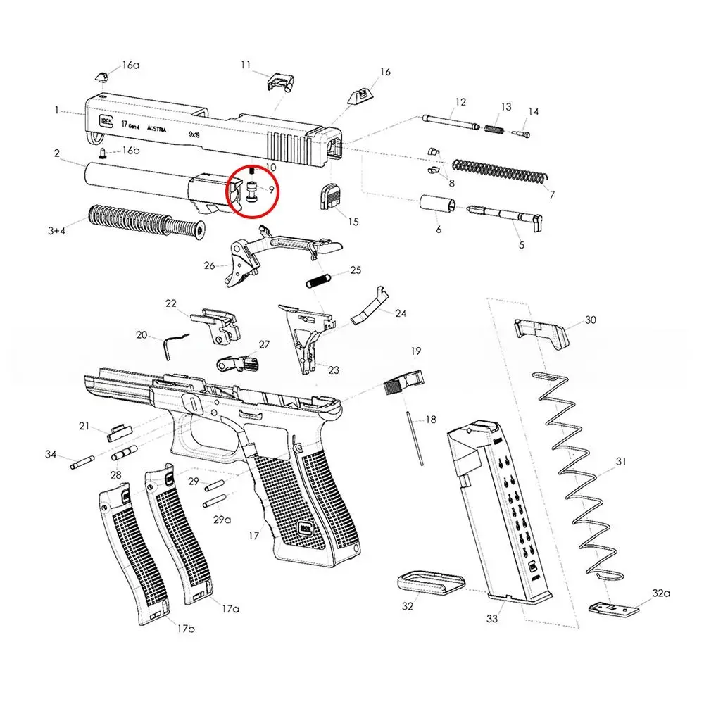 Tuningowa blokada iglicy Glock Gen 3, Gen 4.